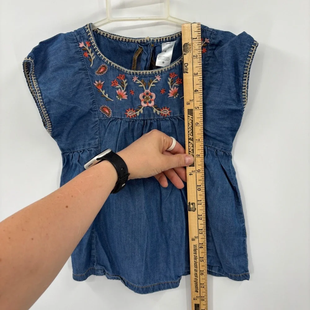 Carter's Embroidered Chambray Top Kids 4 Blue Floral Boho Babydoll Denim Cottage